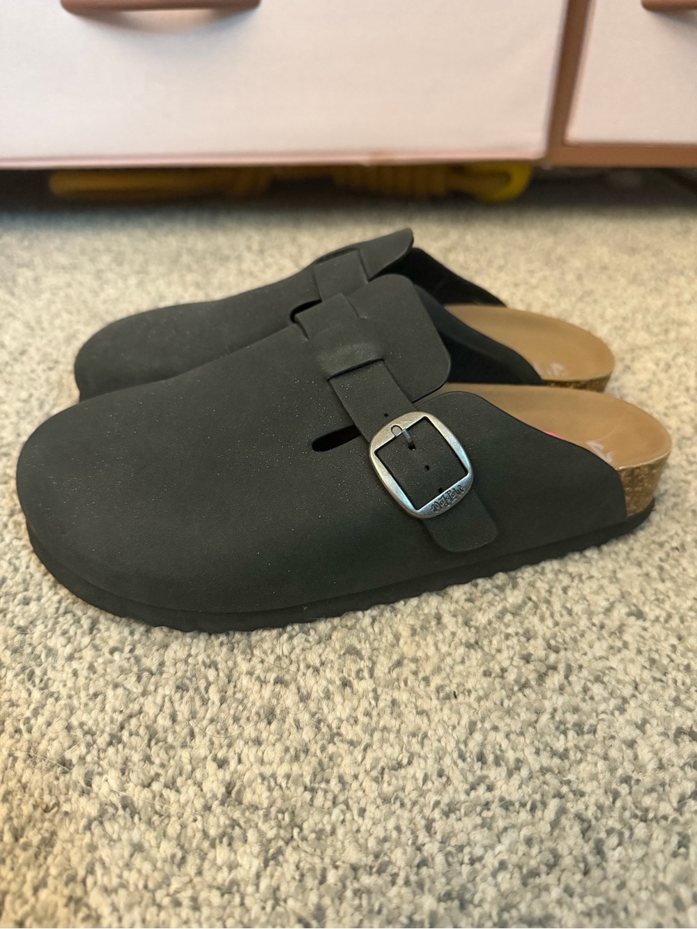 Black Slip-On Buckle Clog Mules
